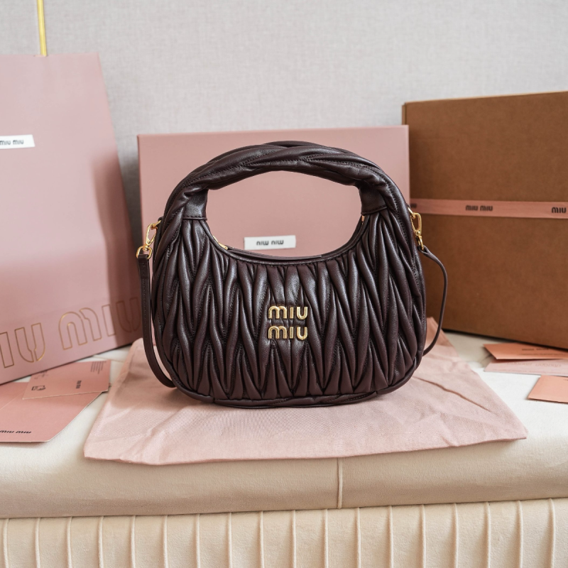 Miu Miu Wander matelassé nappa leather hobo bag-Briarwood