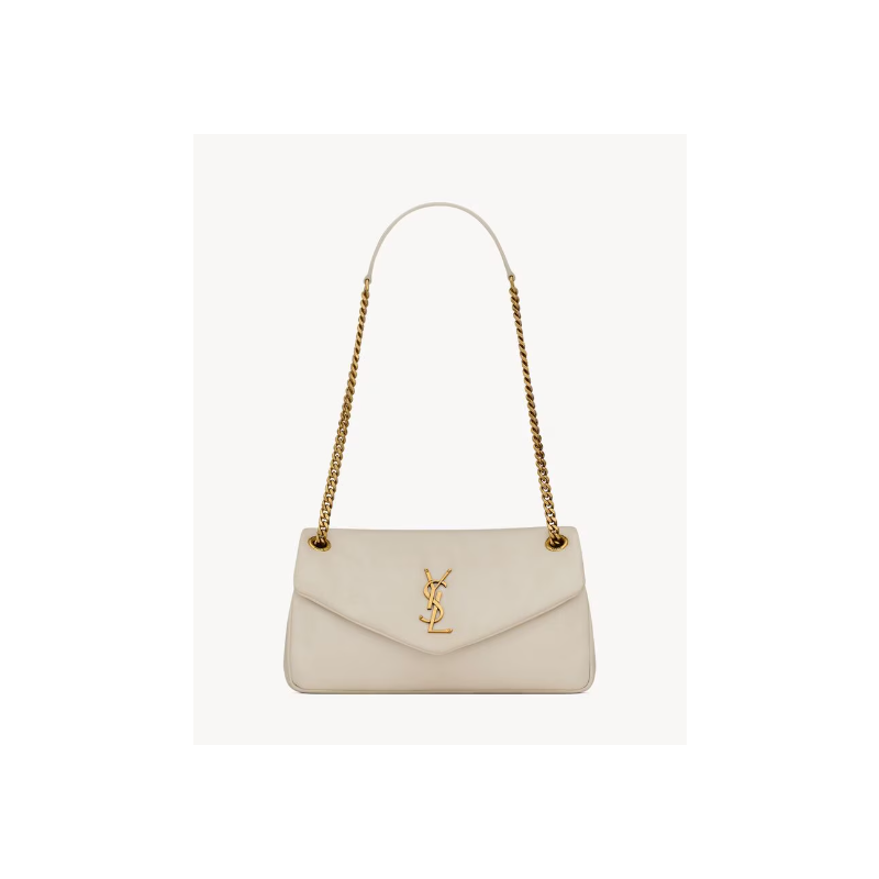 Saint Laurent Calypso Small in Plunged Lambskin-Blanc Vintage