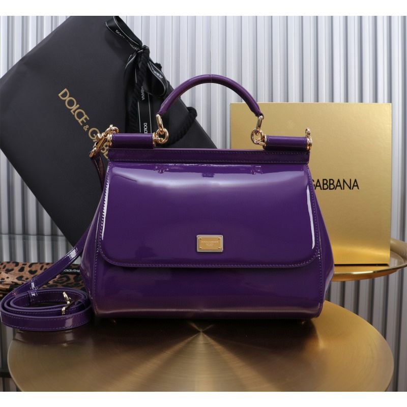 Dolce Gabbana Large Sicily Handbag in Polished Calfskin-Purple