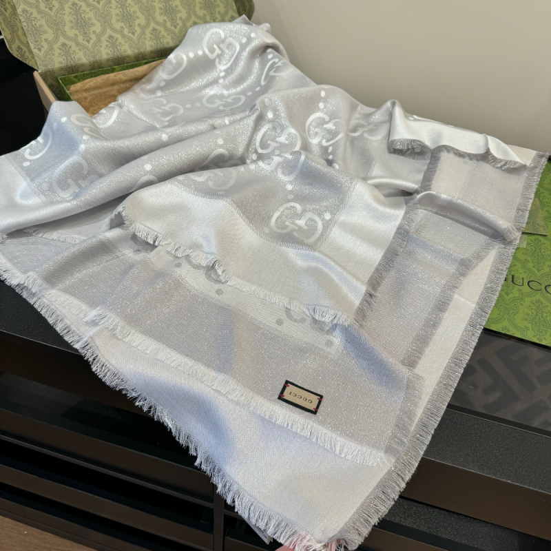 Gucci GG jacquard silk wool shawl 