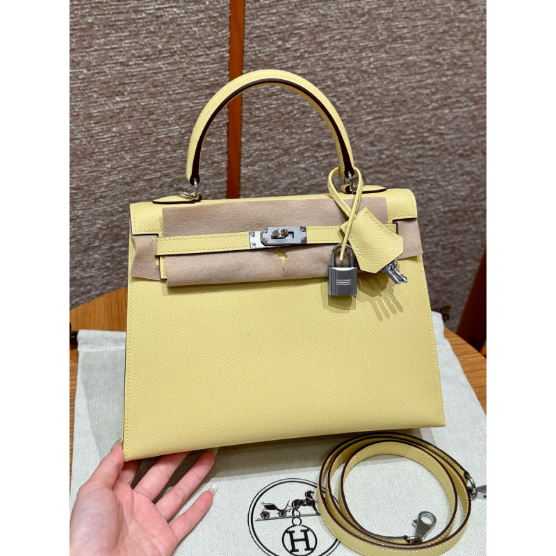 Hermes Kelly 25 / 28  in Epsom Leather-Jaune Poussin