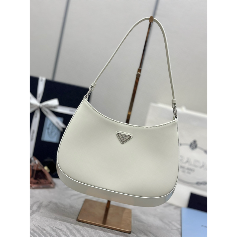 Prada Cleo Schultertasche gebürstetes Leder-White