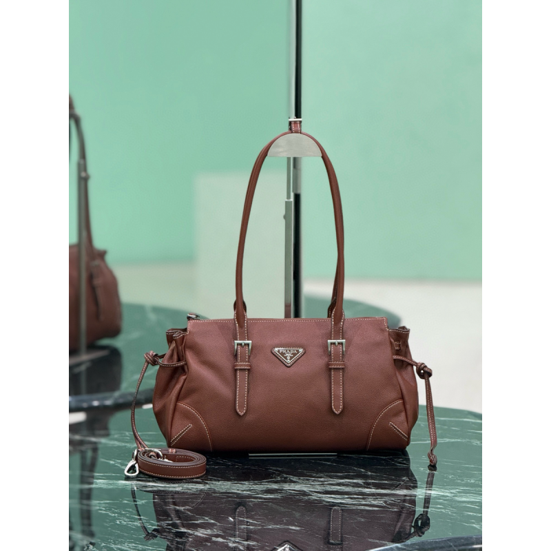 Mittelgroße Prada Tote Bag aus gealtertem Leder-FarbeHaselnussbraun