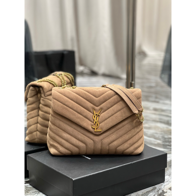 Saint Laurent Medium Loulou in Suede-Nude