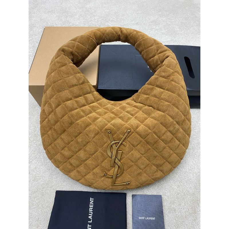 Saint Laurent Icare Medium Hobo in Quilted Suede-Brown