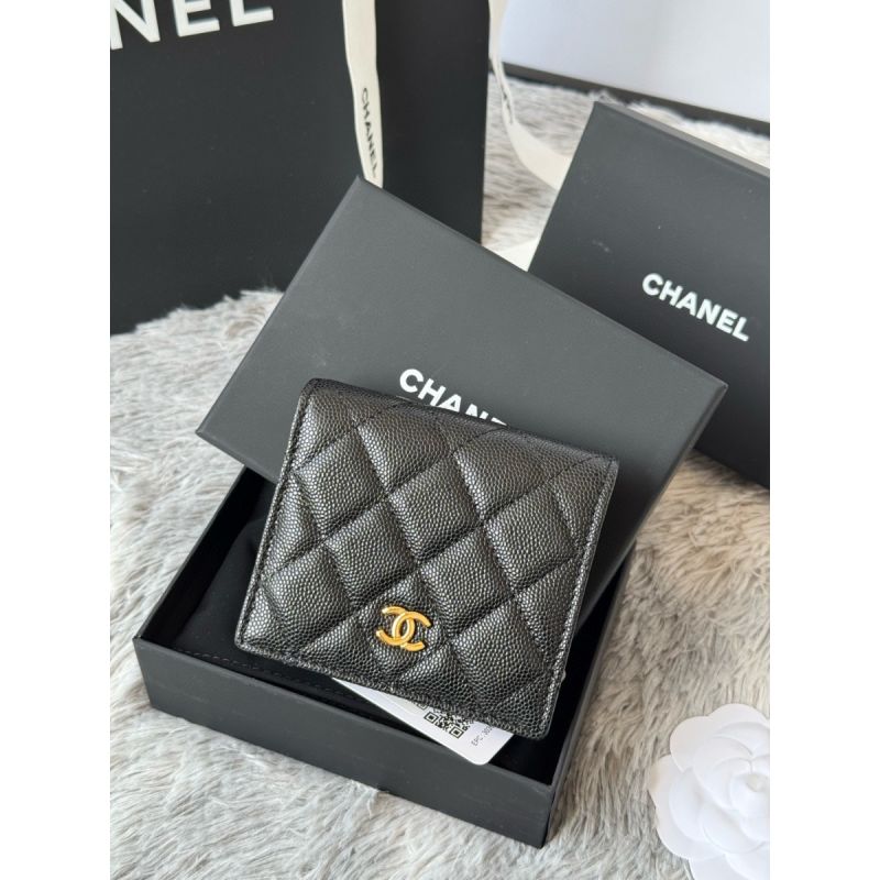 Schwarzes körniges Leder Chanel Kleine gefaltete Brieftasche Gold Hardware