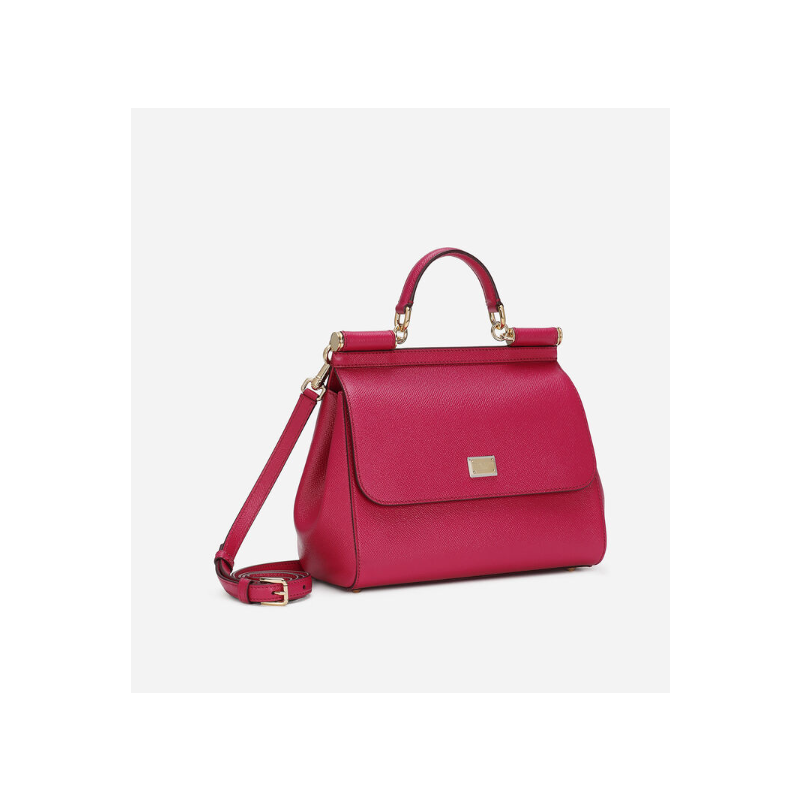 Dolce Gabbana Large Sicily Handbag in Dauphine leather-Fuchsia
