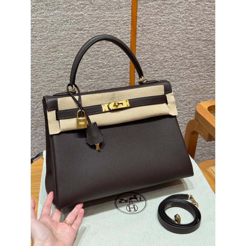 Hermes Kelly 32cm in Togo leather-Chocolate