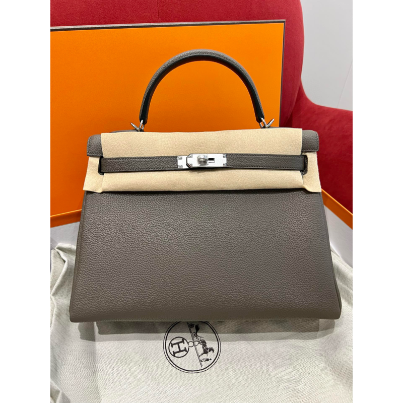 Hermes Kelly 32cm in Togo leather-Etain